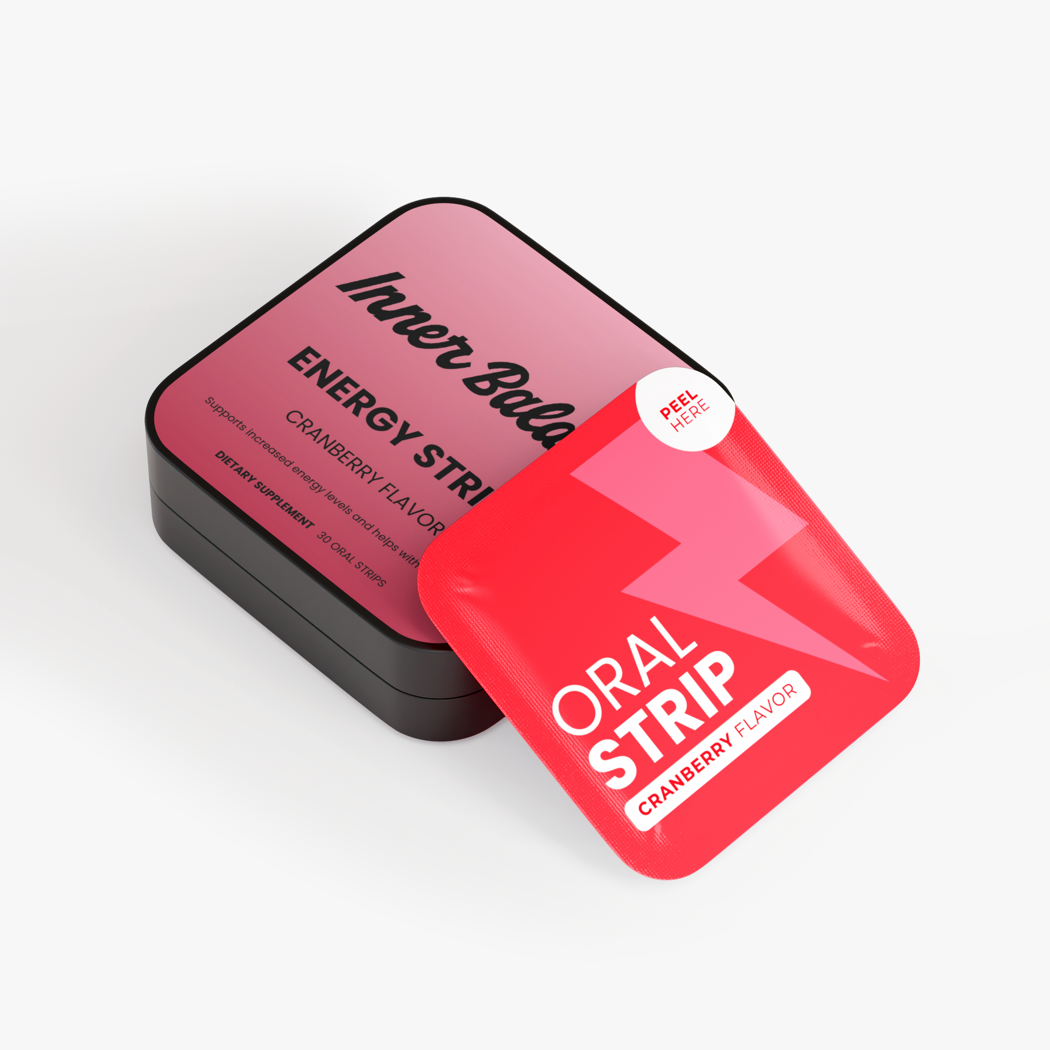 Energy Strips tin at an angle showing label design