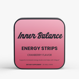 Inner Balance Energy Strips tin, front view — caffeine and L-theanine energy strips, cranberry flavor, 30 count