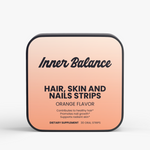 Inner Balance Hair, Skin & Nails Strips tin, front view — biotin 5000 mcg strips, orange flavor, 30 count