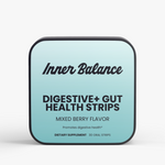Inner Balance Probiotic Digestive Strips tin, front view — 10 billion CFU probiotic with enzyme blend, mixed berry flavor, 30 count