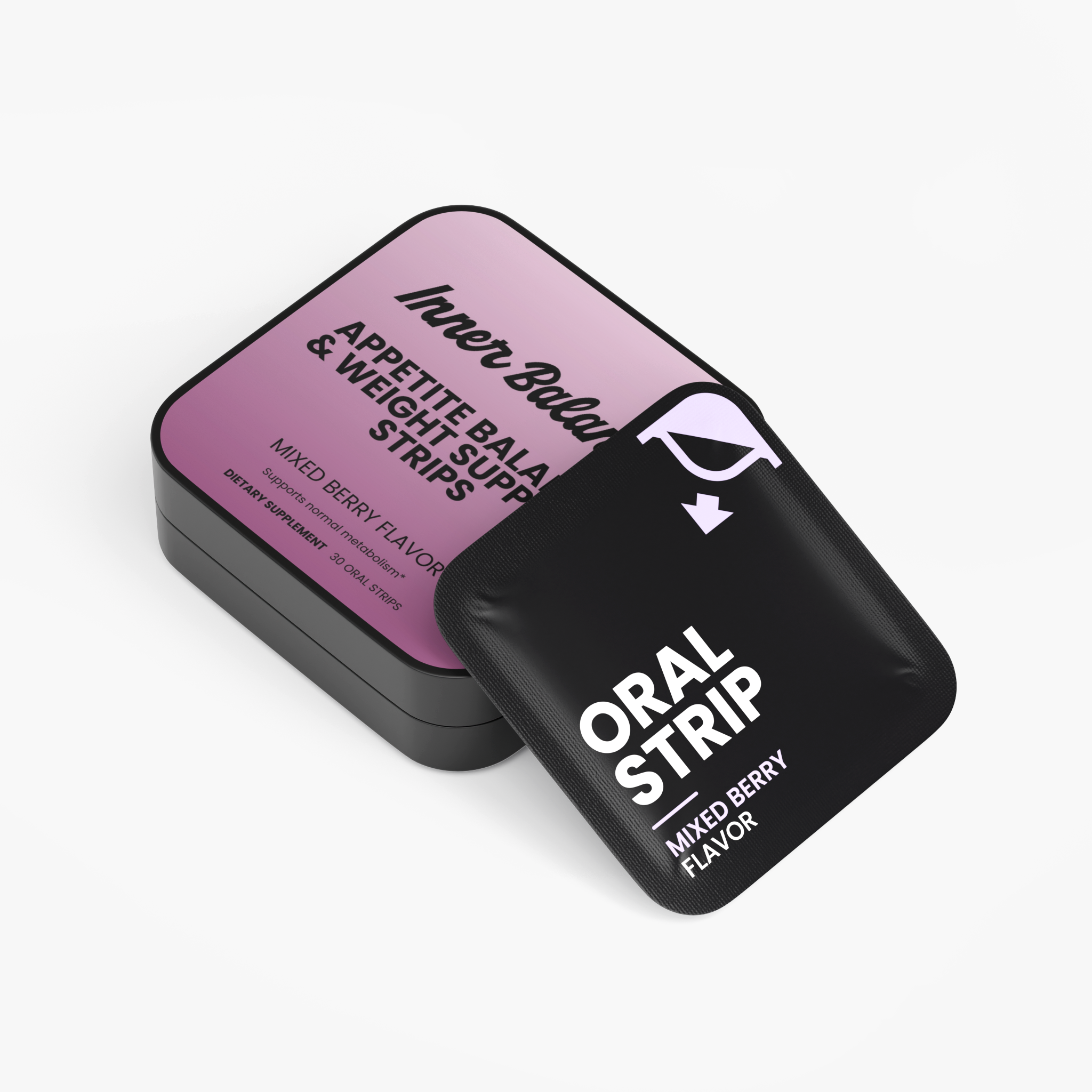 Appetite Balance Strips tin at an angle showing label design