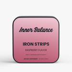 Inner Balance Iron Strips tin, front view — iron 19 mg with folate strips, raspberry flavor, 30 count