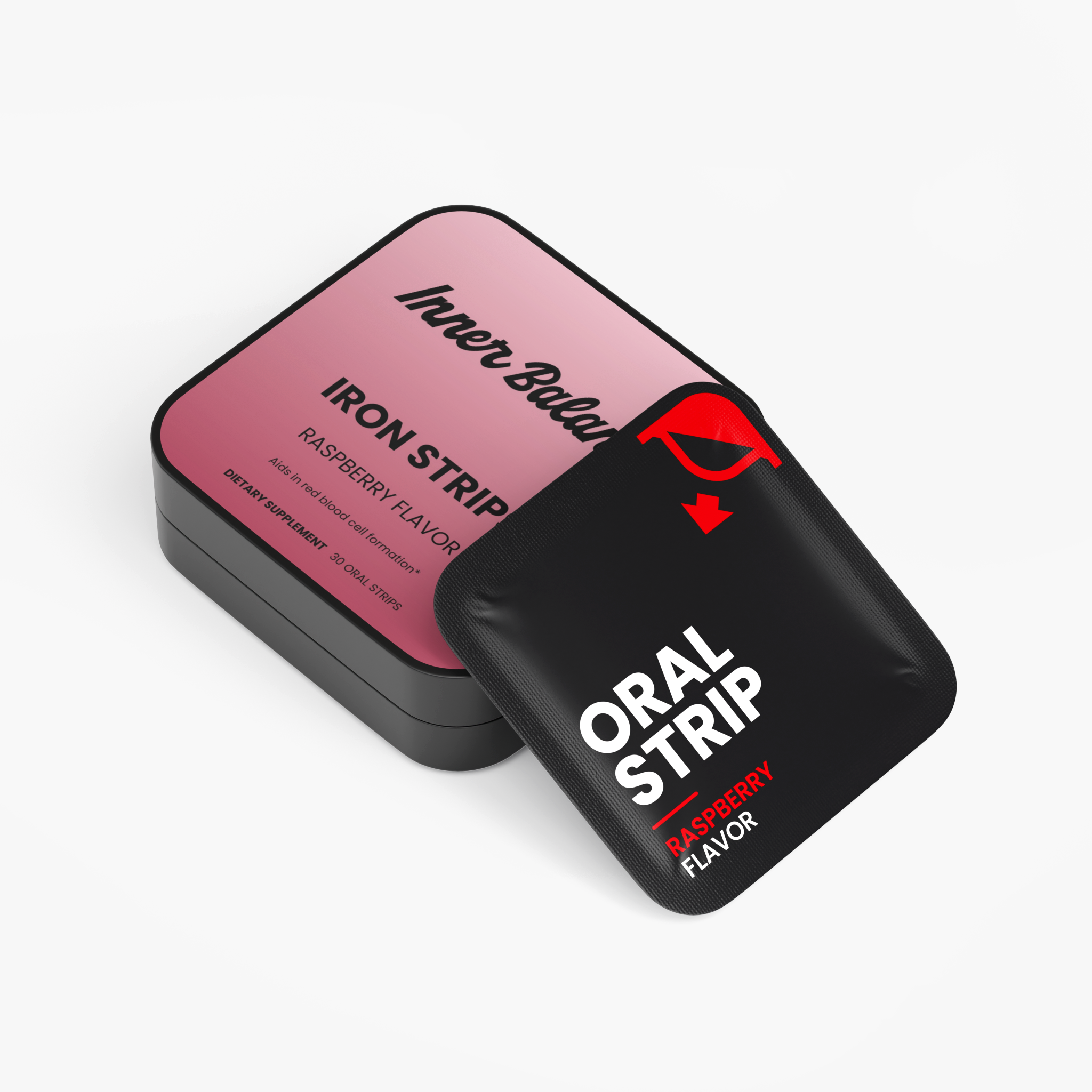 Iron Strips tin at an angle showing label design