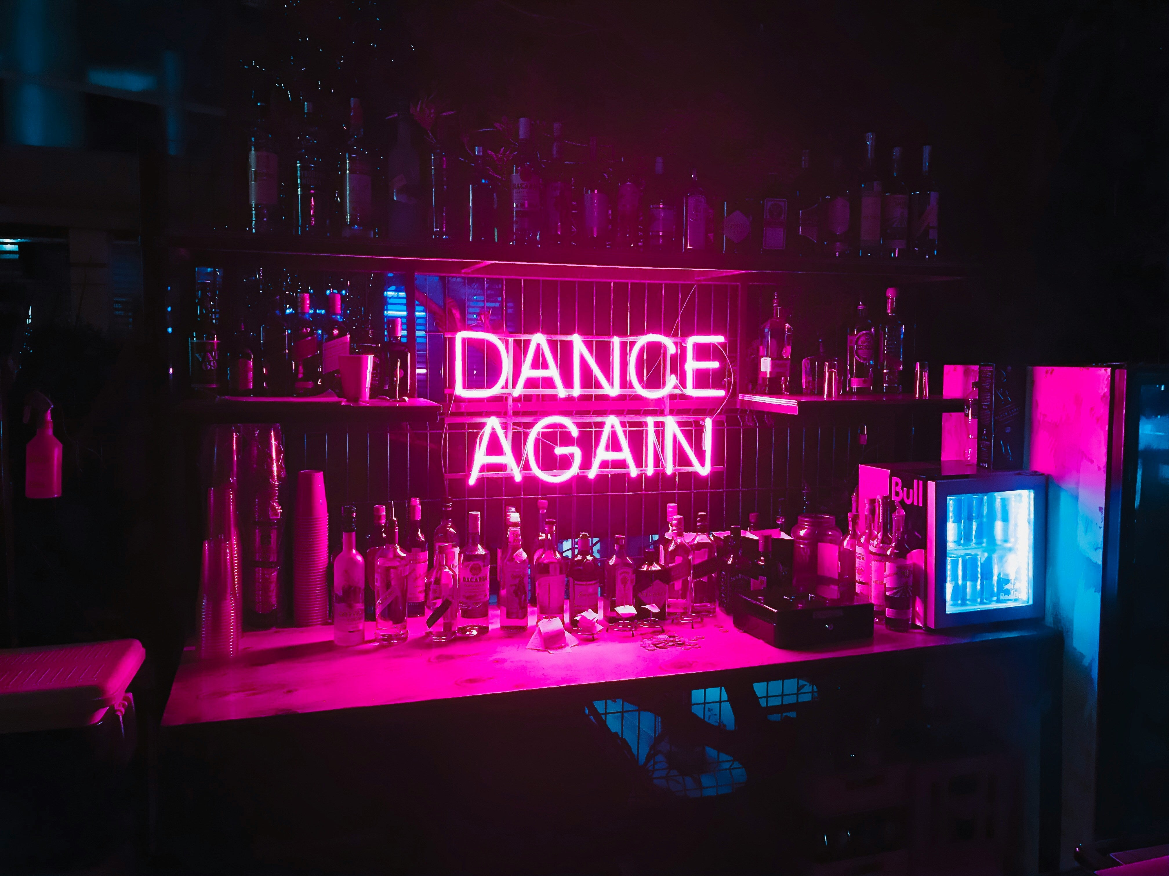 pink neon, nightlife vibe